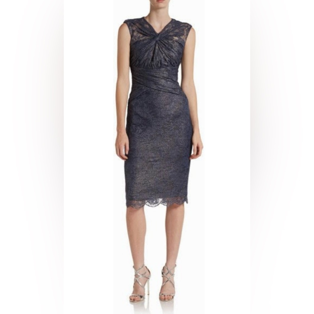 Sleeveless Navy Lace Sheath Dress
